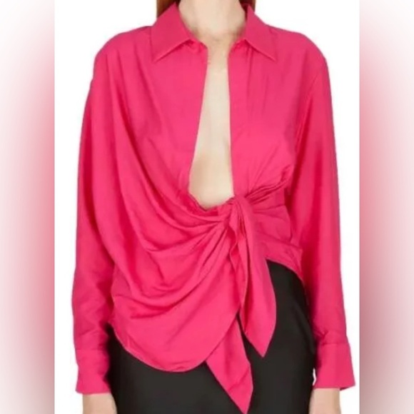 Jacquemus Le Raphia La Chemise Bahia Long Sleeve Shirt Pink Size FR 40/ US Large - Picture 1 of 10